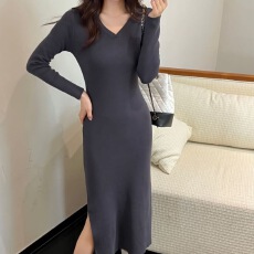 批发法式修身连衣<b class='q'>裙</b>女秋季长款收腰显瘦开叉包臀<b class='q'>裙</b>纯欲辣妹打底小<b class='q'>裙</b>子