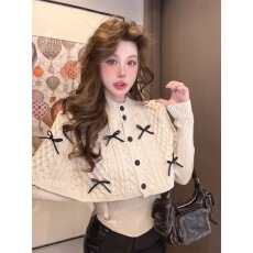 批发高级感超好看针织衫上衣女春季内搭蝴蝶结披肩斗蓬毛衣两件<b class='q'>套装</b>潮