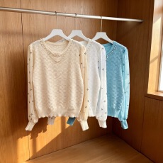 批发小香风雪纺拼接针织衫上衣女秋新款宽松洋气漂亮套头长袖打底衫