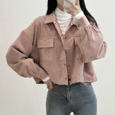 批发简约文艺复古灯芯绒双口袋<b class='q'>衬衫</b>外套春秋新款百搭抽绳夹克韩系