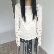批发爱心贴布刺绣波点长袖微透防晒<b class='q'>t</b><b class='q'>恤</b>女秋季新款慵懒风上衣罩衫潮流