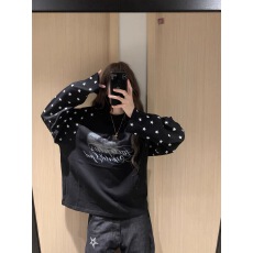 批发满印撞色五角星~插肩<b class='q'>长袖</b><b class='q'>T</b><b class='q'>恤</b>女美式印花宽松圆领上衣打底情侣潮<b class='q'>男</b>