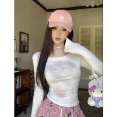 批发纯欲风辣妹晕染<b class='q'>上衣</b>早秋印花长袖修身显瘦绝美别致<b class='q'>打底</b>衫女