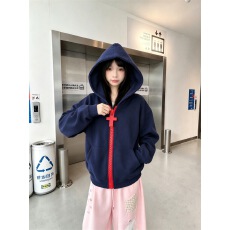 批发美式拉链连帽卫衣春秋冬季新款设计显瘦宽松休闲慵懒开衫外套上衣