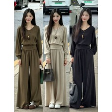 批发时尚套<b class='q'>装</b><b class='q'>女</b>秋季新款洋气收腰显瘦长袖上衣阔腿裤气质<b class='q'>两件套</b>潮