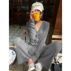 批发洋气时尚运动套<b class='q'>装</b>开衫背心阔腿裤<b class='q'>两件</b>套<b class='q'>女</b>新款春秋季休闲灰色