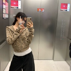 批发连帽豹纹<b class='q'>卫衣</b>外套女秋季小个子韩系显瘦休闲长袖<b class='q'>短款</b>拉链开衫上衣
