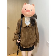 批发复古美拉德麂皮机车服<b class='q'>外套</b>女春季<b class='q'>休闲</b>宽松翻领廓形感工装夹克上衣