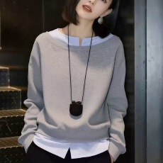 批发高级感撞色拼接假两件<b class='q'>套头卫衣</b>春季款时尚百搭休闲长袖上衣女