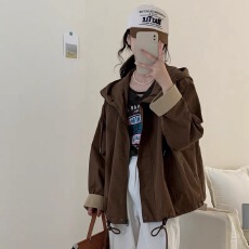 批发<b class='q'>韩国</b>东大门连帽工装外套女款宽松设计感上衣秋季薄款慵懒风夹克衫