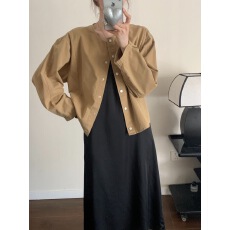 批发日系风圆领长袖工装外套女秋季新款<b class='q'>水洗</b>做旧全棉小个子开衫上衣