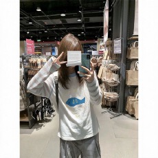 批发<b class='q'>秋</b>季韩系小众ins可爱小鱼刺绣条纹长袖T恤女慵懒休闲宽松百搭上衣