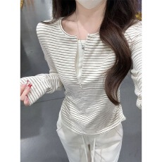 轻亚卡通印花拼接碎花假两件圆领长袖T恤秋女y2k千禧风修身打底衫