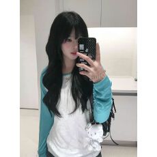 批发佳玲网购雪花棉 65棉35涤纶165克美式辣妹白拼蓝长袖<b class='q'>防晒</b>罩衫