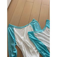 批发佳玲网购雪花棉 65棉35涤纶165克美式辣妹白拼蓝长袖<b class='q'>防晒</b>罩衫