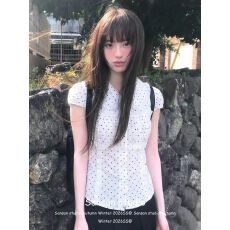 批发佳玲网购原版面料做工韩系纯欲减龄娃娃领波点<b class='q'>气质</b>短袖<b class='q'>衬衫</b>女