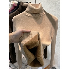 批发加绒加厚高领毛衣女秋冬新款一体水貂绒保暖打底衫女洋气内搭上衣