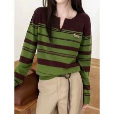 批发秋冬款撞色条纹v领针织衫毛衣女2025新款冬季爆款内搭打底衫上衣