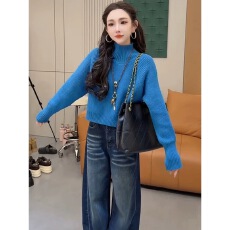 批发2025冬季新款慵懒风高领针织衫长袖宽松修身显瘦百搭<b class='q'>短</b>款毛衣上衣