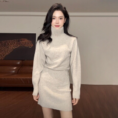 批发半高领针织毛衣<b class='q'>连衣裙</b>子女秋冬季2026新款冬天配大衣内搭打底短裙