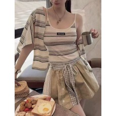 批发条纹针织开衫套装女薄款春<b class='q'>秋</b>新款韩版小众慵懒吊带防晒衫两件套