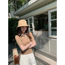 批发复古POLO领套头麻花短袖针织<b class='q'>衫</b>老钱正肩修身上衣