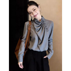 批发洋气时髦立领长袖衬衫女早<b class='q'>春</b>新款轻奢感休闲宽松显瘦长袖小衫上衣