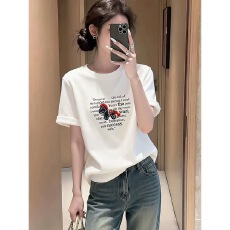 批发黑色宽松短袖圆领正肩T恤女2026夏季新款<b class='q'>韩版</b>慵懒风显瘦百搭上衣