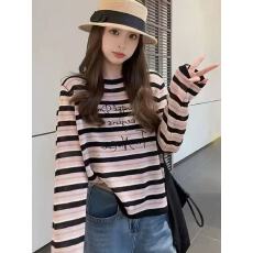 批发<b class='q'>欧洲站</b>2026春夏<b class='q'>新款</b>撞色条纹字母宽松圆领针织防晒罩衫薄款上衣潮