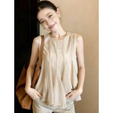 批发设计感网纱拼接无袖雪纺衬衫女2026新款夏季超好看裙摆<b class='q'>娃娃衫</b>上衣