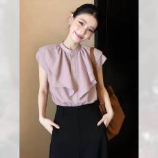 批发绝美百搭荷叶边无袖衬衫女装夏季2026年新款洋气减龄时尚洋气上衣