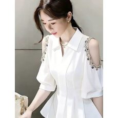 批发气质露肩衬衫女高级感轻奢<b class='q'>职业</b>上衣2026夏季新款独特绝美收腰小衫