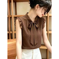 批发今年流行独特漂亮上衣女2026夏季新款法式波点小衫气质飞飞袖衬衫