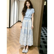 批发蓝色宽松小飞袖t恤女2026新款夏日绝美俏皮小上衣气质<b class='q'>轻熟</b>风穿搭