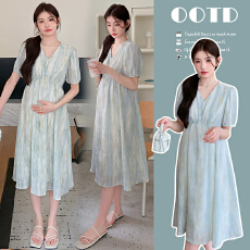 批发实拍~~夏季上新孕妇装气质扎染<b class='q'>连衣裙</b>收腰V领<b class='q'>雪纺</b><b class='q'>连衣裙</b>