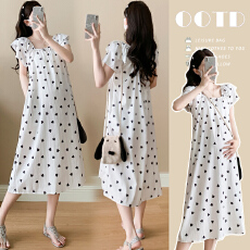 批发实拍有货~~孕妇连衣裙夏装新款爱心裙中长宽松大码双层袖连衣裙