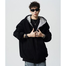 批发原版双层双面重磅600克双色双拉链蝙蝠袖窝灯笼袖口连帽<b class='q'>卫衣</b>