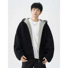 批发原版双层双面重磅600克双色双拉链蝙蝠袖窝灯笼袖口连帽<b class='q'>卫衣</b>