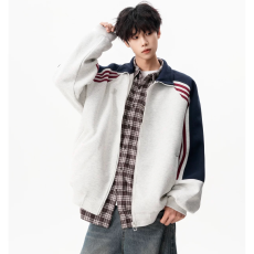 批发纯棉潮牌春秋潮流百搭插色半杠立领拉链<b class='q'>卫衣</b> 薄款330克 加绒420克