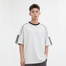 批发19支230足克100棉精梳紧密食毛纯棉半杠夹条T恤量大可谈