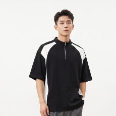 批发19支230足克100棉精梳紧密食毛纯棉 插色拉链T恤 量大可谈