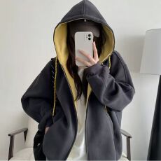 批发C64#纯棉华棉撞色彩绳卫衣带内抽 薄款330克  加绒420克款号C64-1