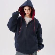批发C64#纯棉华棉撞色彩绳卫衣带内抽  薄款330克 加绒420克款号C64-1
