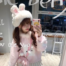 批发法式甜美可爱毛茸茸兔子提花粉色<b class='q'>毛衣</b>女学生宽松慵懒秋冬针织上衣