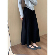 批发高腰显瘦羊绒加厚百褶针织<b class='q'>半身</b>裙女秋冬气质<b class='q'>长裙</b>百搭休闲毛呢伞裙