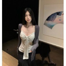 批发Wuu2sweet吴太甜 <b class='q'>街头</b>漫步 蝴蝶结裹胸吊带开衫上衣女夏背心套装