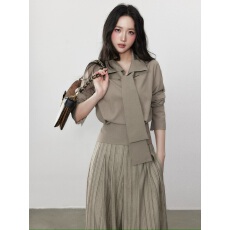 批发誉芝yuzhi 慵懒感宽松<b class='q'>秋</b>季通勤百搭系带气质简约显瘦长袖衬衫女
