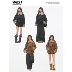 批发10.7新品 WESTAYONE毛领加厚毛呢大衣外套女士小个子高级
