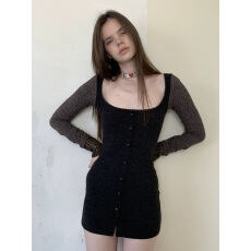 批发杂食universe 复古织物<b class='q'>可爱</b>俏皮拼接修身长袖<b class='q'>连衣裙</b>包臀短裙子女