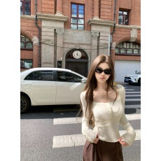 批发JMSHOP 韩漫身材 方领华夫格弹力<b class='q'>t</b><b class='q'>恤</b>女设计感秋冬内搭长袖上衣